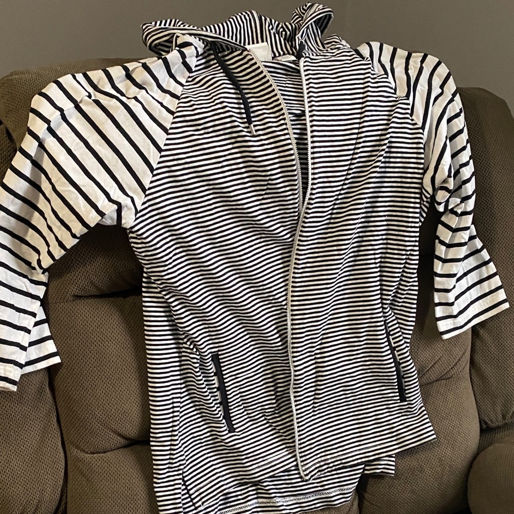 Chico's Black and White Striped Kids Swim Cover-Up